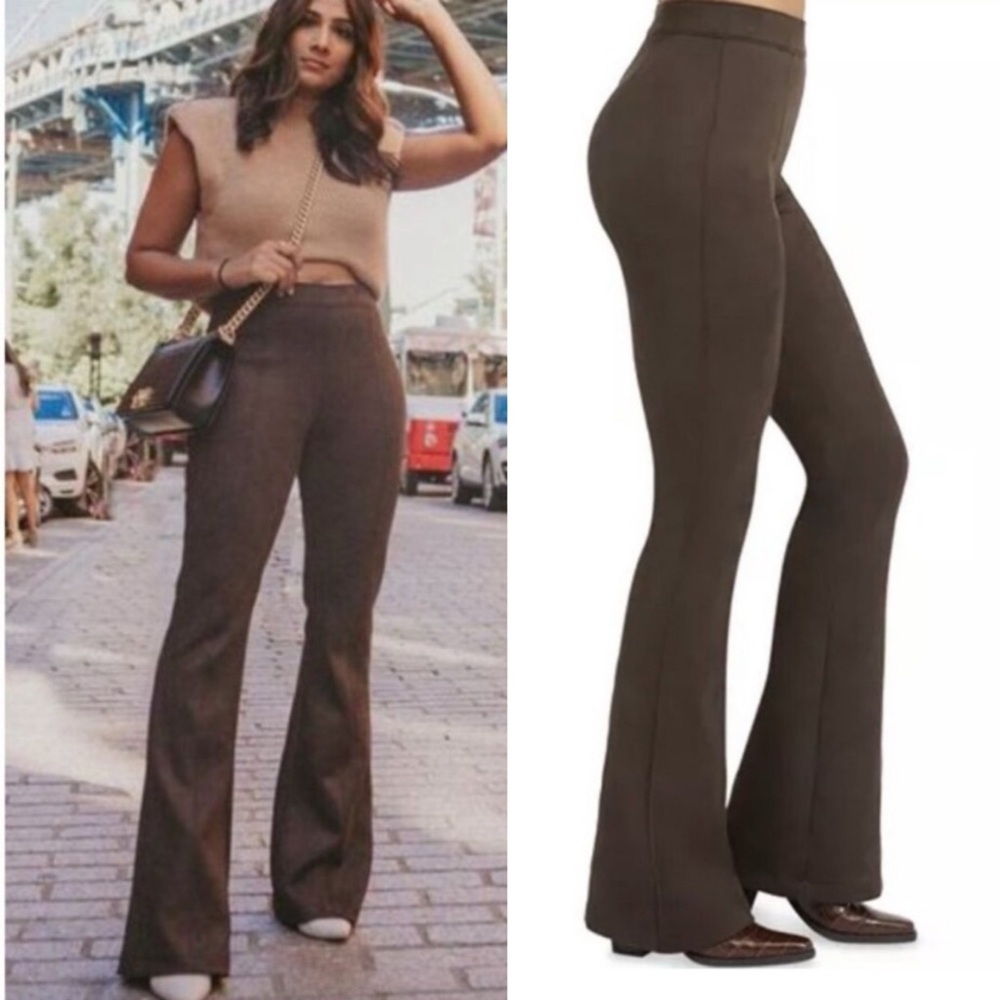 Spanx High Waisted Faux Suede Flare Pants Chocolate Brown Large